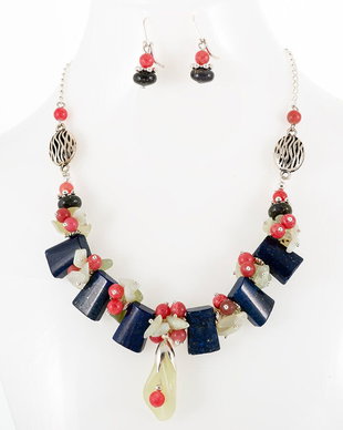 Set /colier si cercei / cala jad si lapis lazuli