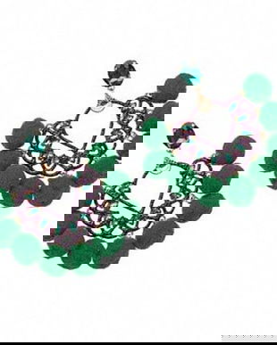 K1056 Verde # Cercei cu tija, pom - pom, aliaj metlic, cristale sticla fatetata, verde smarald