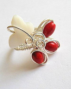 inel cu sidef si howlite rosu 20590