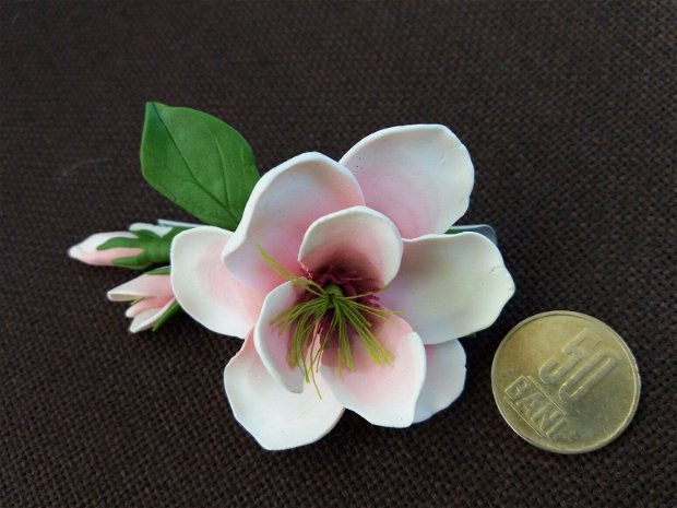 Clamă păr cu magnolie alb- roz