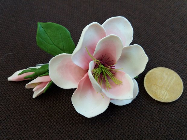 Clamă păr cu magnolie alb- roz