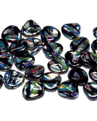 Petale din sticla, 8x7 mm, Jet Vitrail Stripes - 23980-2810V