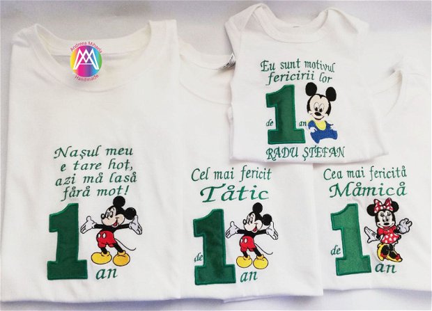 Set Tricouri aniversare cu Mickey Mouse Brodate