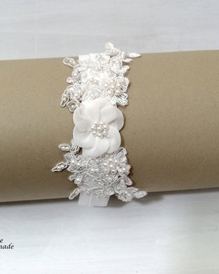 Jartiera mireasa/Jartiera cu flori textile/Jartiera cu dantela