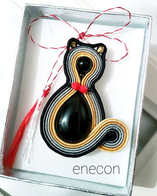 Brosa-mărțișor soutache pisicuță