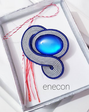 Brosa-martisor soutache gri-albastru