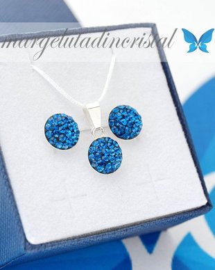 Set Swarovski - Chaton Ball / Capri Blue/ Argint 925