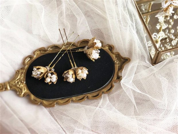 ALBERTINA /Set accesorii de păr cu perle naturale de cultură