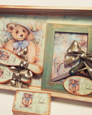 Set mot/prima aniversare cu tema Ursulet, vintage