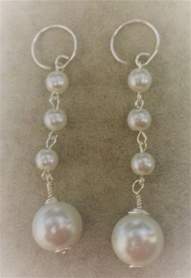 Set colier si cercei din perle de sticla cu cristal tip swarovski - white