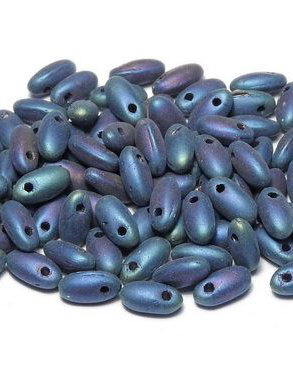 Margele Rizo, 2.5x6 mm, Jet Matted Blue Iris - 23980-21135