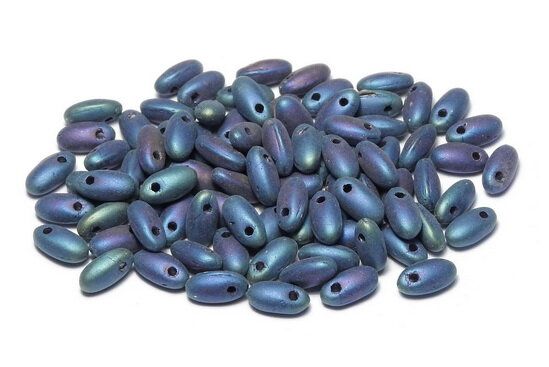 Margele Rizo, 2.5x6 mm, Jet Matted Blue Iris - 23980-21135