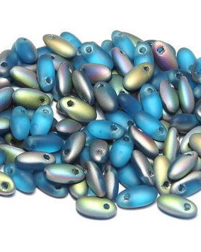 Margele Rizo, 2.5x6 mm, Aqua Vitrail Matted - 60030-28171