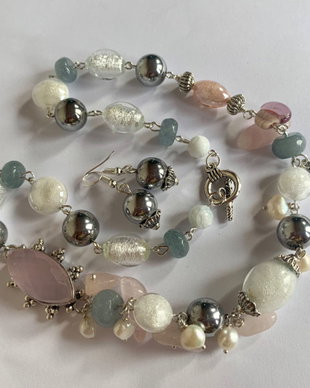 SWEET PINK ANGEL-cuart roz,perle,hematite,murano