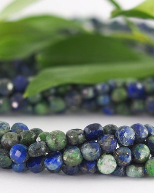 Lapis lazuli si chrysocolla, disc fatetat, 4-5x2.5mm (2)