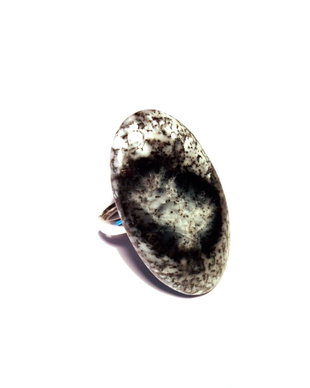 Inel Opal dendritic si Argint 925 - IN787 - Inel alb negru, inel pietre semipretioase, cristale vindecatoare, cristaloterapie, inel statement, inel reglabil