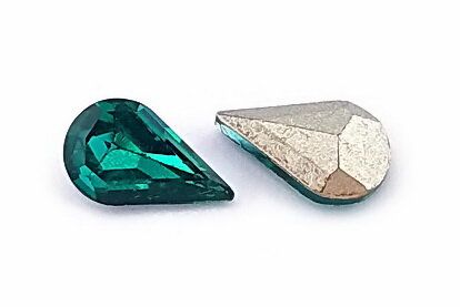 Cabochon din sticla, lacrima, 10x6 mm, verde smarald