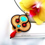 Pandantiv soutache turcoaz cu rosu