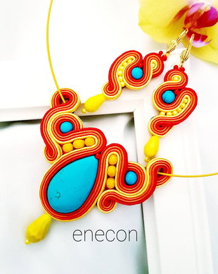 Set soutache portocaliu-turcoaz