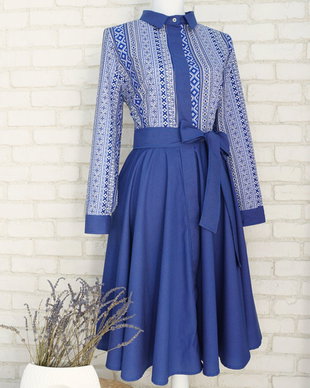 Rochie Camasa Albastra cu Motive Romanesti