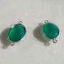(2 bucati) Link din onix verde fatetat in rama de argint .925 (India - lucrat manual) aprox 5-5.5x11x18 mm cu anourile