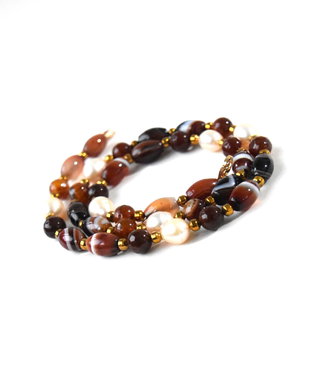 Set de bijuterii din agate, perle de cultura  si hematit auriu