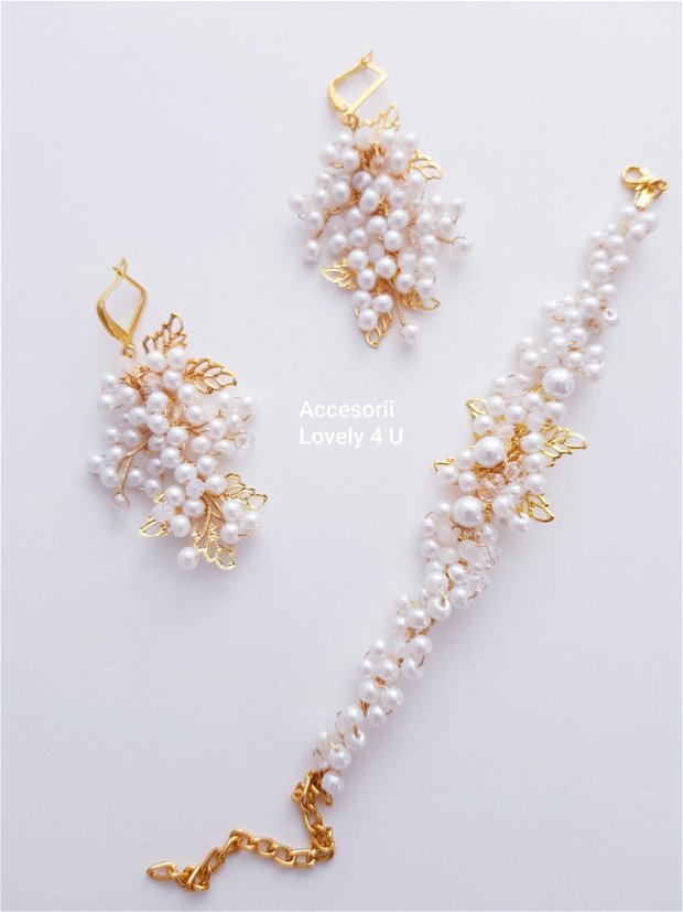 Martina Set mireasă *Diadema din perle și cristale asortata cu cercei și bratara