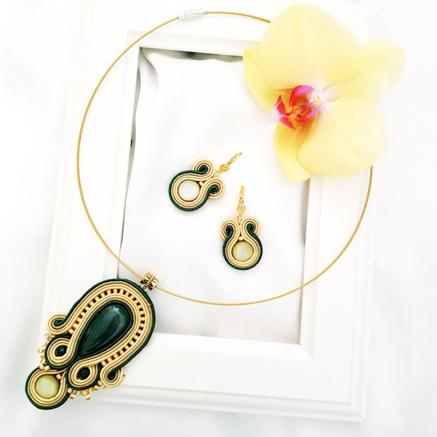 Set soutache verde-oliv-auriu