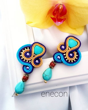 Cercei soutache turcoaz cu tija
