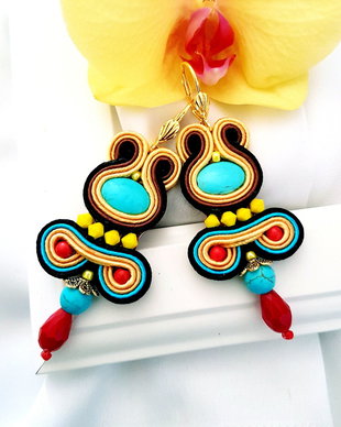 Cercei soutache lungi, multicolori