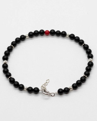 Brățară cu onix negru, coral rosu și argint 925