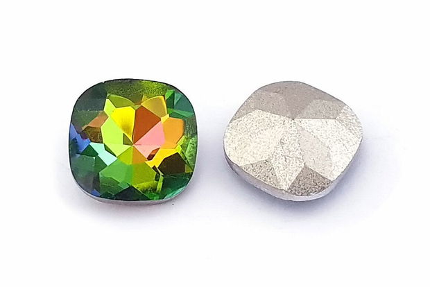 Cabochon din sticla, patrat, 12x12 mm, rainbow