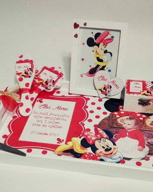 Set tava mot/prima aniversare cu tema Minnie si poza