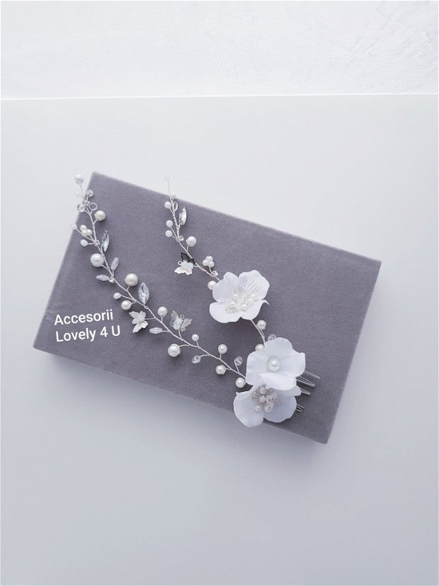 Loredana *Accesoriu floral cu perle, cristale și pietricele