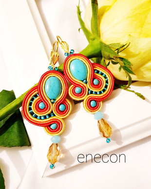 Cercei soutache turcoaz-portocaliu