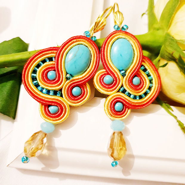 Cercei soutache turcoaz-portocaliu