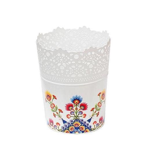 Ghiveci decorativ metalic cu model traditional/folk - 8381