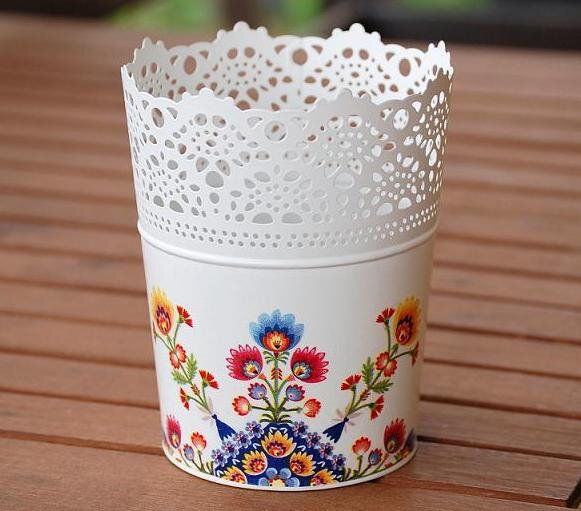 Ghiveci decorativ metalic cu model traditional/folk - 8381