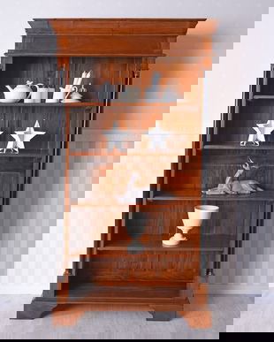 Biblioteca din lemn masiv mahon cu coloane negre