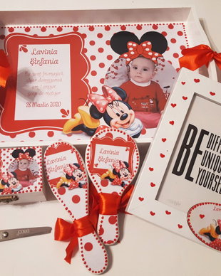 Set tava mot fete, tema Minnie Mouse, cu poza