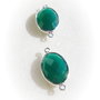 (2 bucati) Link oval din onix verde fatetat in rama de argint .925 (India - lucrat manual) aprox 5.5x11x20 mm cu anourile