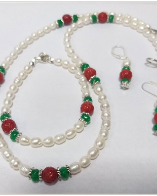 SET-PERLE ALBE DE CULTURA, JAD VERDE, CORAL ROSU