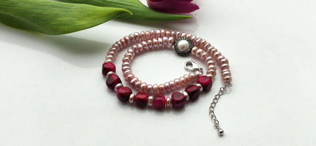 Perle purple freshwater&red tiger eye