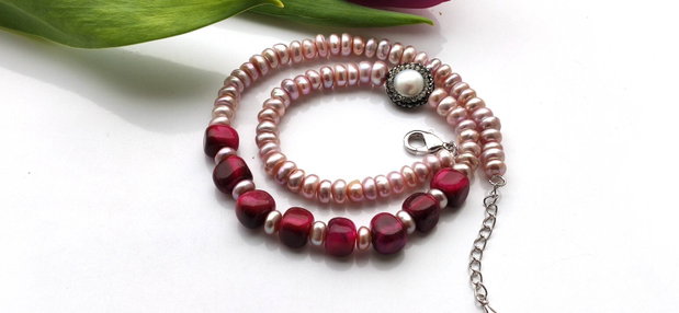Perle purple freshwater&red tiger eye