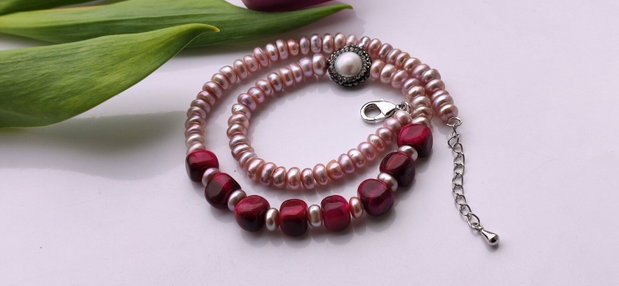 Perle purple freshwater&red tiger eye