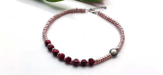 Perle purple freshwater&red tiger eye