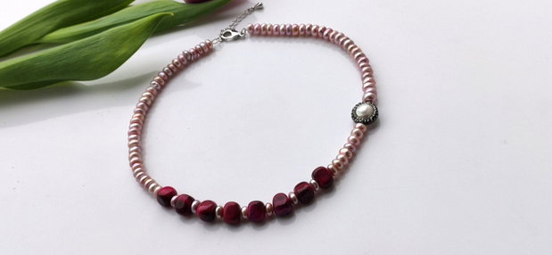 Perle purple freshwater&red tiger eye
