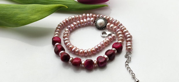 Perle purple freshwater&red tiger eye