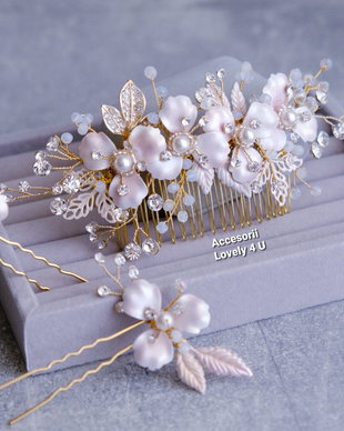 Set Mireasa cu motive florale și perle Swarovski