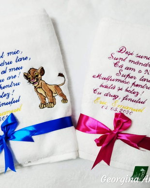 Set 2 prosoape bumbac personalizate , cadou nași sau moși botez/mot